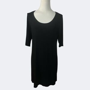 Eileen Fisher Dress Women Medium Black Jersey Shift Scoop Neck Stretch Pull Over